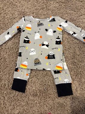 Angel Dear Gray Halloween Ghosts Pajama Set with Black Cuffs